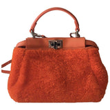 Fendi peekaboo mini pocket orange shearling handbag