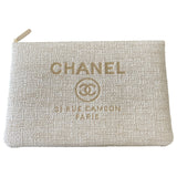 Chanel deauville beige tweed clutch bag