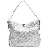 Chanel silver leather handbag