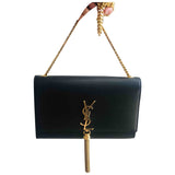 Saint Laurent pompom kate black leather handbag