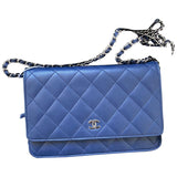 Chanel wallet on chain blue leather handbag