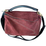 Loewe puzzle  burgundy suede handbag