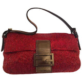 Fendi baguette red glitter clutch bag