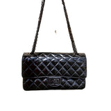 Chanel 2.55 black patent leather handbag