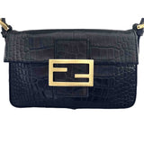 Fendi baguette black crocodile handbag