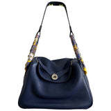 Hermès lindy blue leather handbag