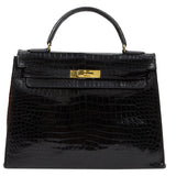 Hermès kelly 32 black crocodile handbag