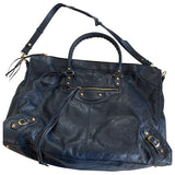 Balenciaga weekender navy leather travel bag