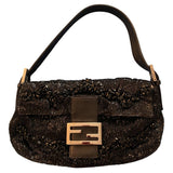 Fendi baguette black glitter clutch bag