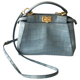 Fendi peekaboo mini pocket blue crocodile handbag