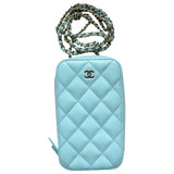 Chanel wallet on chain blue leather handbag