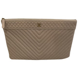 Chanel beige leather clutch bag