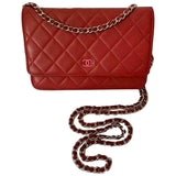 Chanel wallet on chain red leather handbag