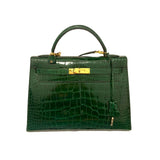 Hermès kelly 32 green crocodile handbag