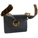 Fendi kan i logo blue leather handbag