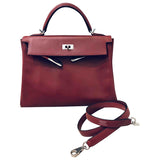 Hermès kelly 32 burgundy leather handbag