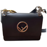 Fendi kan i logo black leather handbag