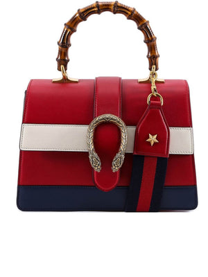 Gucci Blue/White/Red Leather Dionysus Medium Top Handle Bag