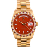 ROLEX ORANGE STELLA DIAL DAY-DATE REF. #18148 WITH RARE GEMSTONE BEZEL