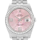 Rolex Datejust Steel White Gold Diamond Pink Floral Dial Watch 116244 Unworn