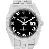 Rolex Datejust Steel 18K White Gold Black Roman Dial Watch 116234