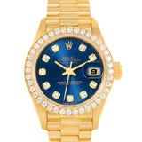 Rolex President Datejust Ladies 18k Yellow Gold Diamonds Watch 69138
