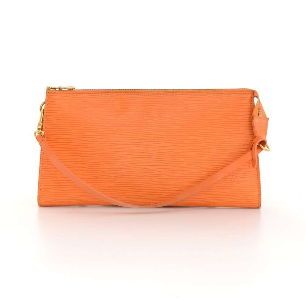 Authentic Louis Vuitton Orange Epi Leather Pochette Bag