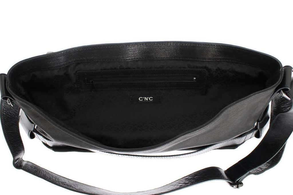 C'N'C COSTUME NATIONAL Black Beige Leather Messenger Shoulder Bag