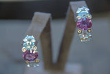 "Calla" style earrings, with azure oval cut topazes, oval cut amethysts and diamonds - by ITITOLI