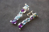 "Calla" style 18 kt white gold earrings, with azure oval cut topazes, oval cut amethysts and diamonds - by ITITOLI