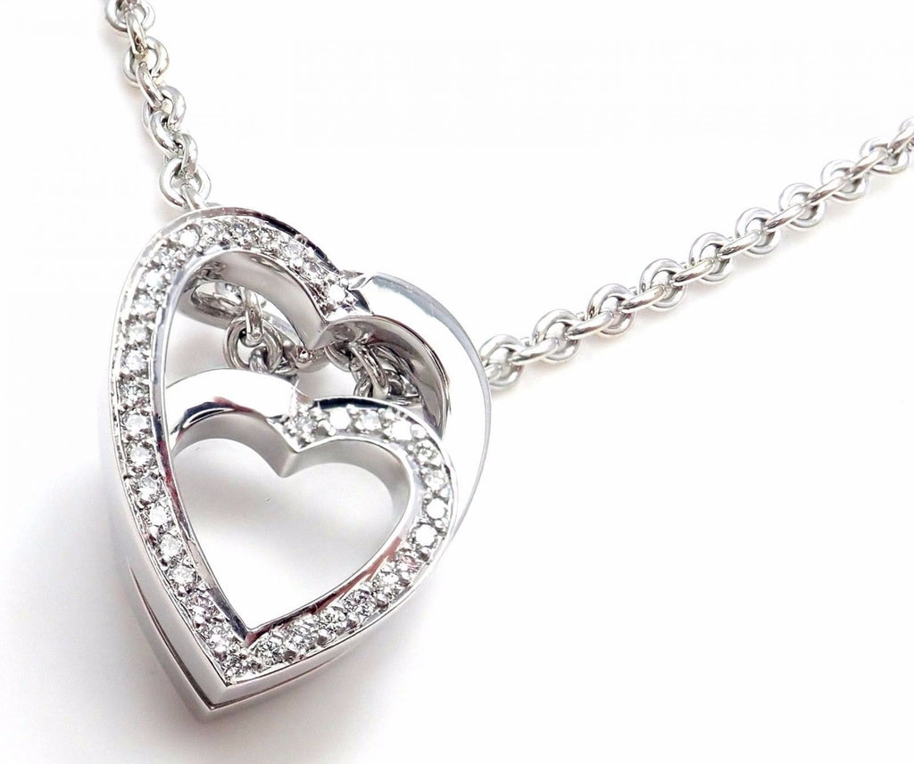 Authentic Cartier 18k White Gold Diamond Nesting Double Heart