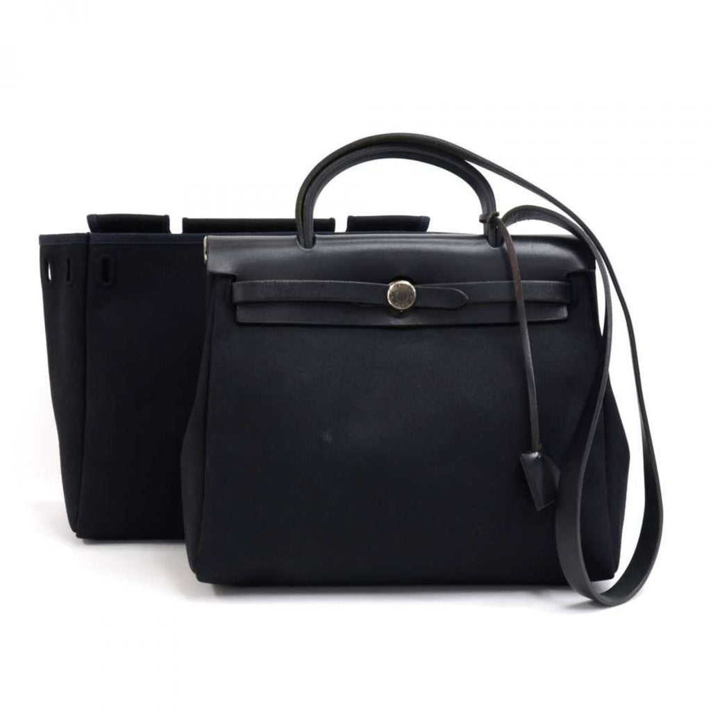 Hermes Herbag PM 2 in 1 Canvas Black Leather Shoulder Bag