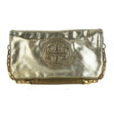 Tory Burch Gold Metallic Leather Chain Strap Bombe Reva Clutch