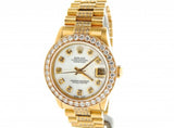 Pre Owned Mid Size Rolex Yellow Gold Datejust President White MOP Diamond 68278