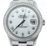Pre Owned Mens Rolex Stainless Steel Datejust Diamond White MOP 1603