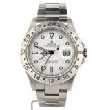 PRE OWNED MENS ROLEX STAINLESS STEEL EXPLORER II WITH A WHITE DIAL 16570